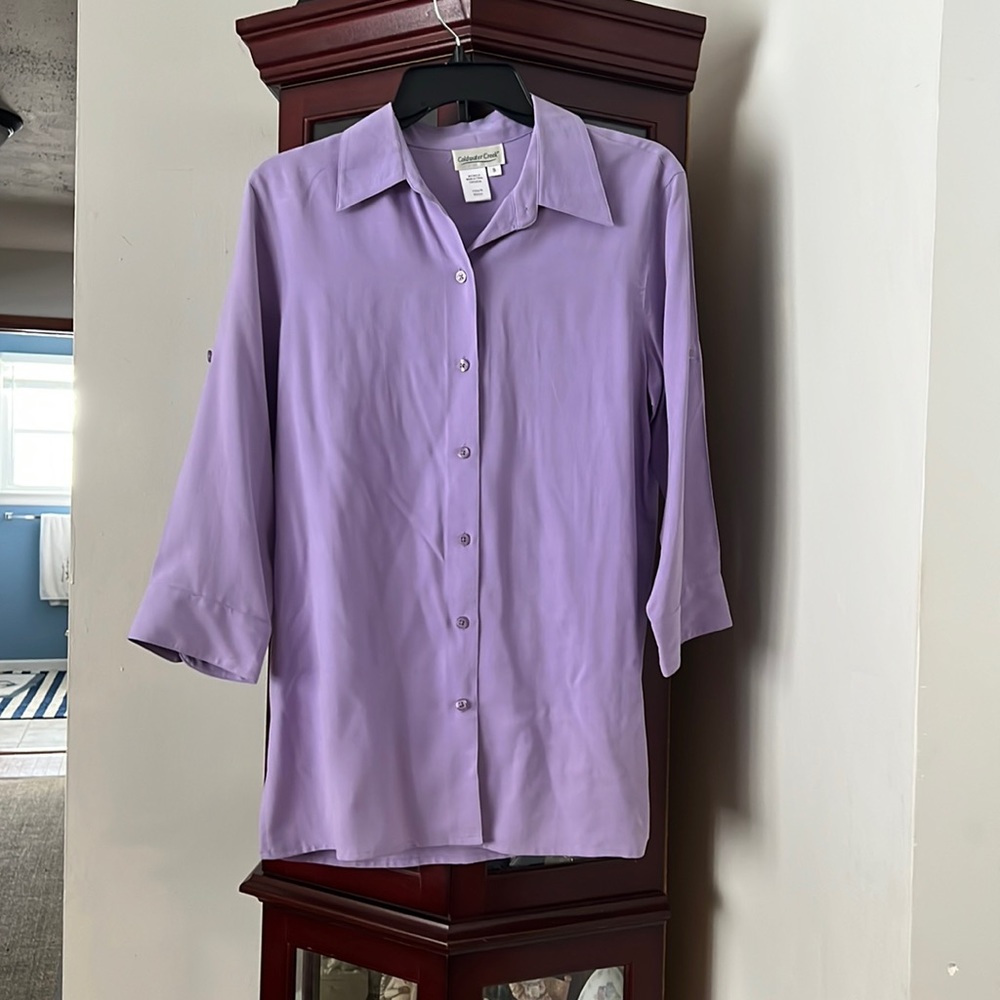 Coldwater Creek lilac colored women’s blouse 3/4 sleeves size small
